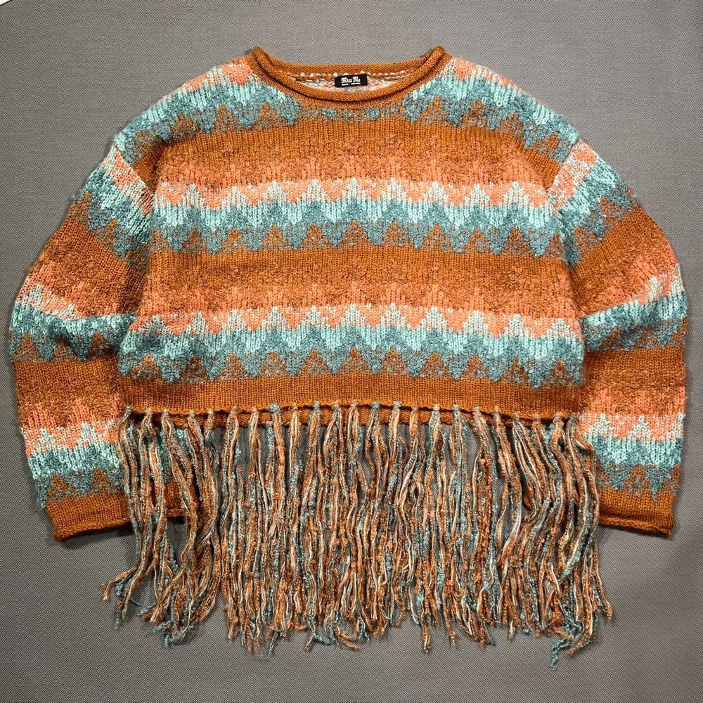 Miss Me Fringe Knit Sweater Womens Cropped Relaxed Fit Western